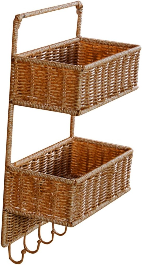 HEALLILY Hanging Fruit Baskets for Kitchen Woven Storage Organizer Wall Decor No Drill Tiered Shelf