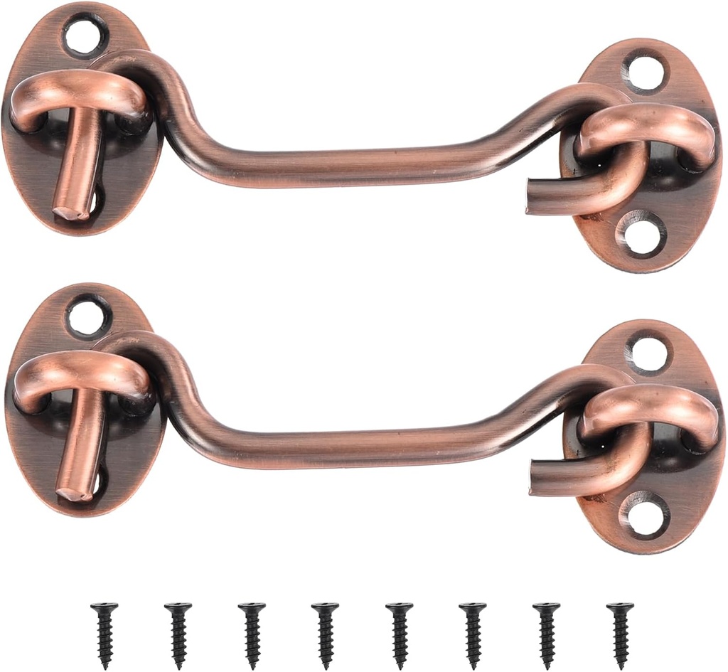 uxcell 2Pcs 4 Inch Hook and Eye Latch, Barn Door Lock Privacy Hardware Stainless Steel Gate Lock for Window Cabin Hooks Sliding Door Bedroom Bathroom, Copper