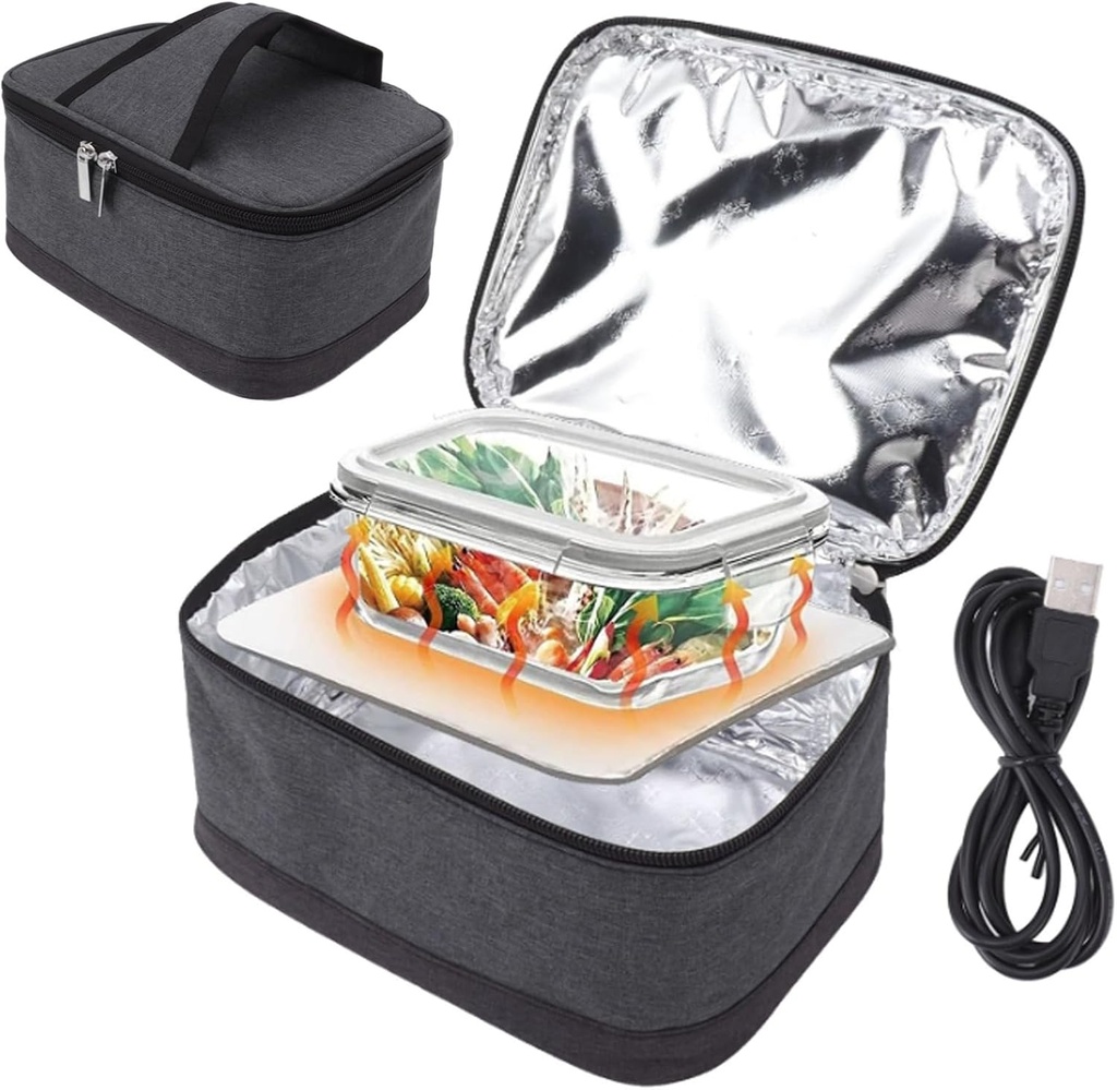Mini Portable Electric Lunch Box Food Warmer,USB Constant Heating Insulation Bag for Adults Car Home Reheat and Keep Your Food Warm 110V (Light Gray)