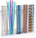 Upgraded 9.6'' Large Acrylic Straw Holder for Cabinet Door, Space-Saving Straw Organizer Storage Dispenser for Cabinet Doors or Countertops, Strong Adhesive Double-sided Tape Included