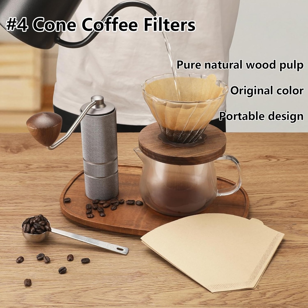 Mongdio #4 Cone Coffee Filters 8-12 Cups, Disposable Coffee Filters, Natural Unbleached Coffee Filters for Drip and Pour Over Coffee Maker - 100 Count