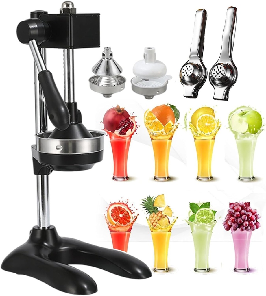 Professional Manual Citrus Press Juicers | Hand Press Squeezer & Stainless Steel Crusher | Manual Lemon Press with Large Pressure Plate, Easy Juice Extraction - Black, Silver,black