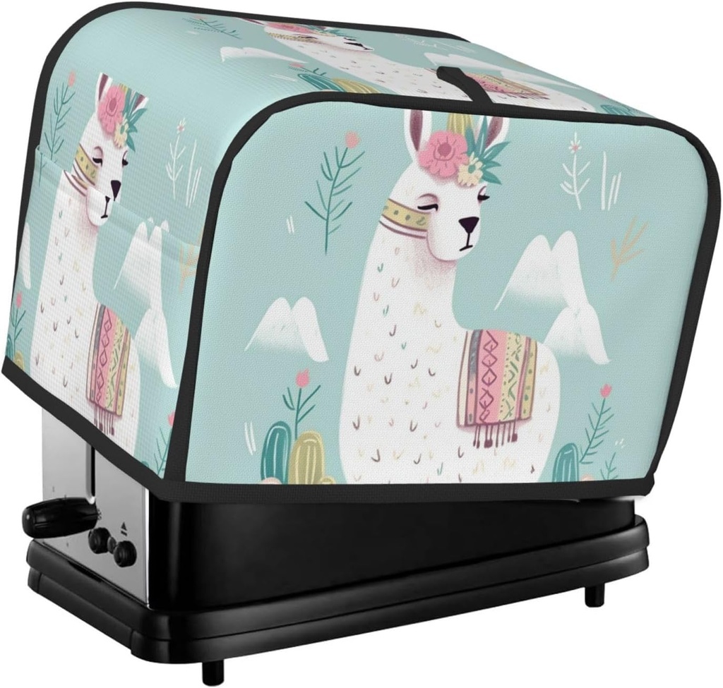 Cute Hand Drawn Llama 2 Slice Toaster Covers Dustproof Splash-Proof Bread Machine Cover Fingerprint Protectors Small Washable Kitchen Appliance Cover Universal Size