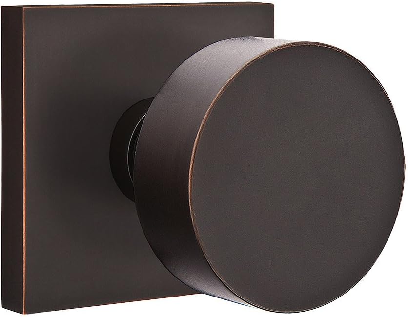 Square Rosette Door Set with Disc Knobs Privacy in Oil Rubbed Bronze