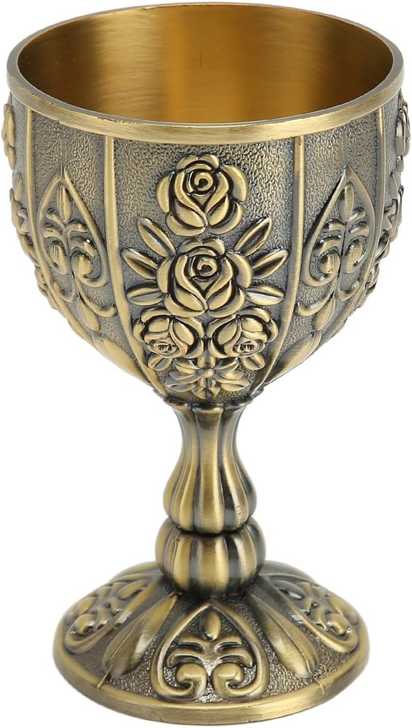 Metal Embossed Wine Cup, Vintage Flower Pattern Chalice Goblet for Home Bar Weddings Art Craft Decoration(Bronze)