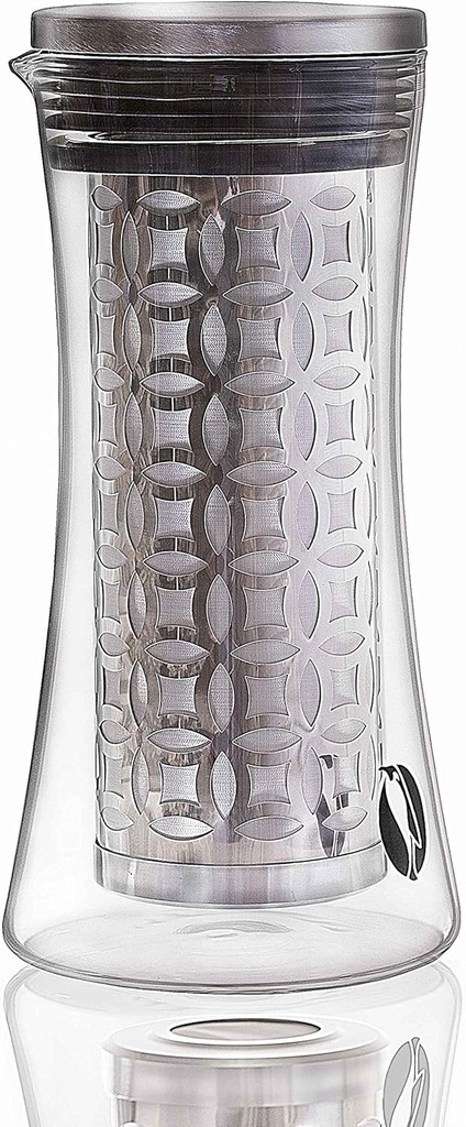 Penguin Coffee- Cold Brew Iced Coffee Maker 1.2 Liter- Customers Spoke, We Listened. Version 2.0 Now Available! Thicker, Stronger Glass Pitcher. Dual Layer Stainless Steel Filter w Microscopic Holes