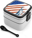 USA Statue of Liberty Flag Adult Bento Box Double Layer Lunch Box Container for Work, Picnic, Travel, Camping