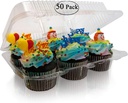 Minimalist Clear 6-Compartment Cupcake Container - 50 Pack, BPA Free, Superior Locks, 6 Cupcakes or Muffins, Rectangular Plastic Cupcake Box