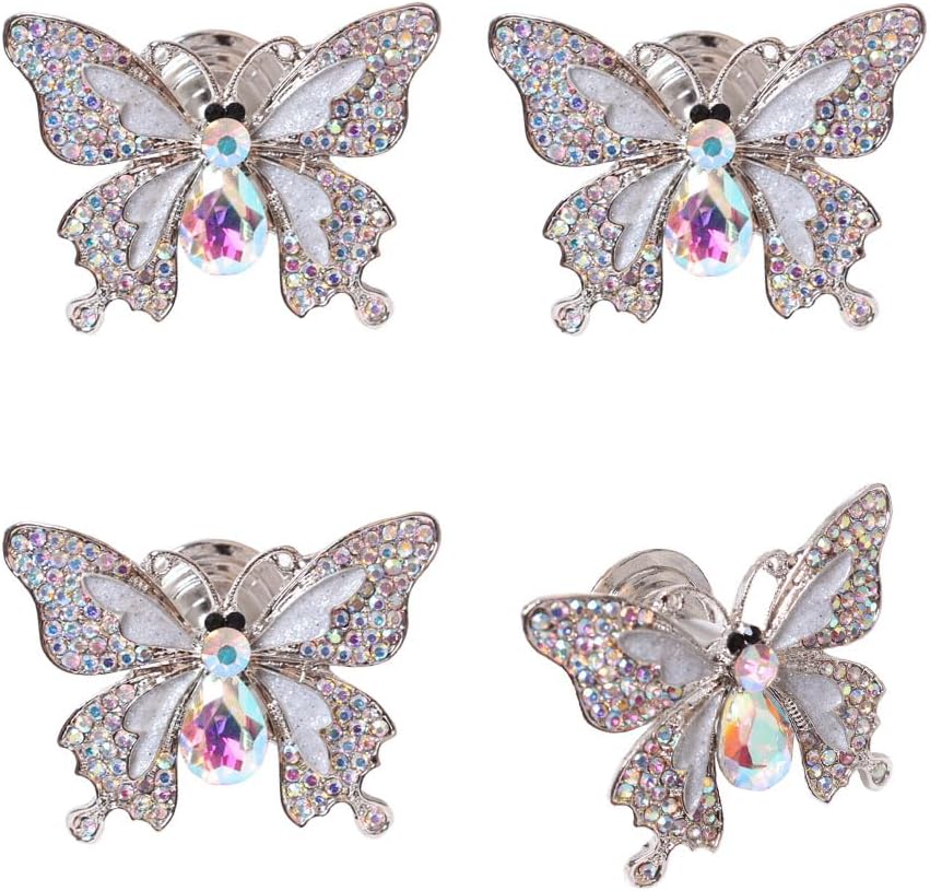 Rhinestones Butterfly Knobs Handle Cabinet Knobs 4 Pcs Furniture Decorative Pull Handle Door Handles Single Hole Pulls Handles for Cabinet Drawer Living RoomBedroom Dresser (Silvery)