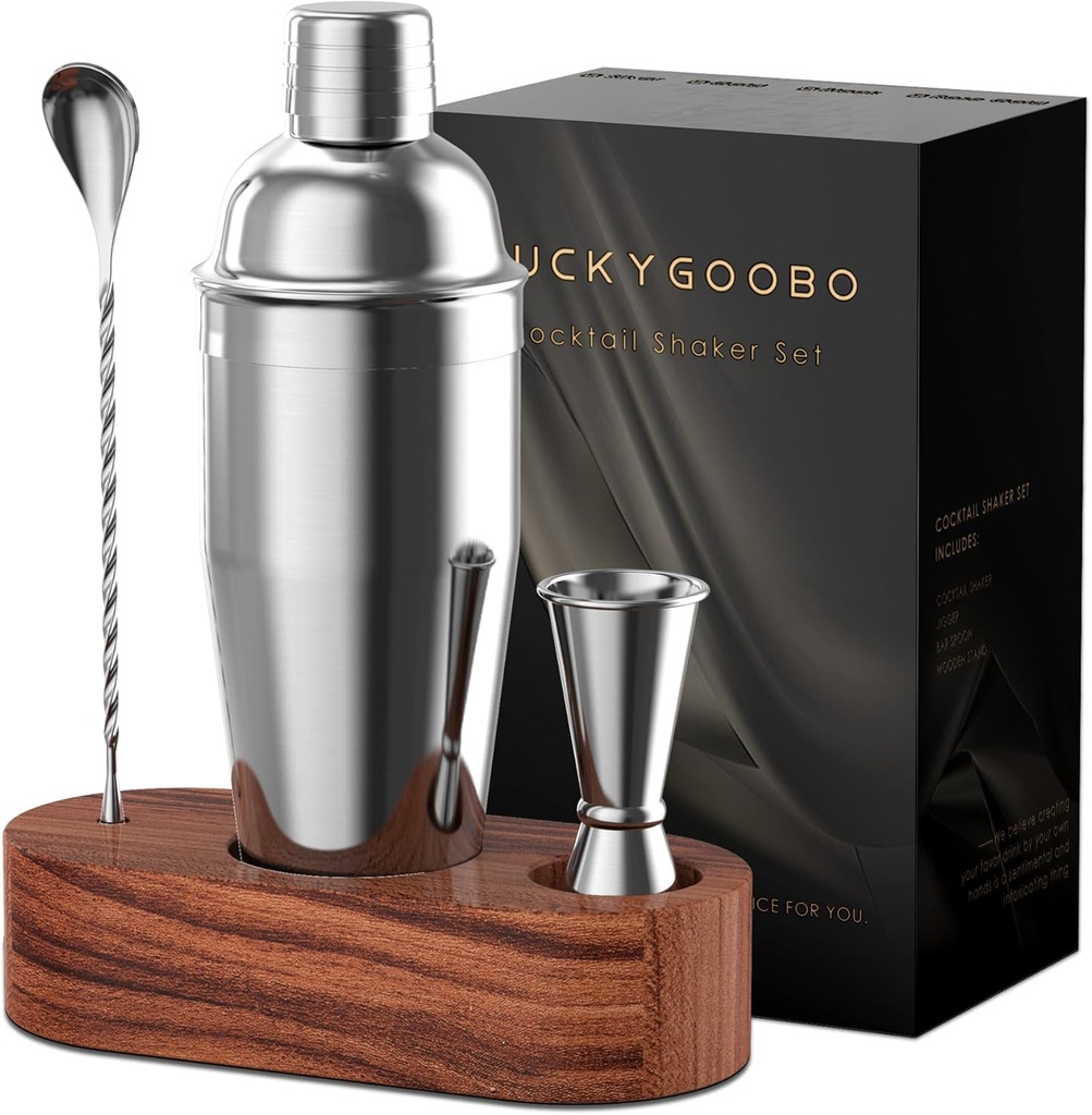 Cocktail Shaker Set,24 oz Martini Shaker,Bartender Kit with Stand,Stainless Steel Martini Mixer Built-in Strainer,Bar Tool Set,Drink Shaker,Fun Gifts.