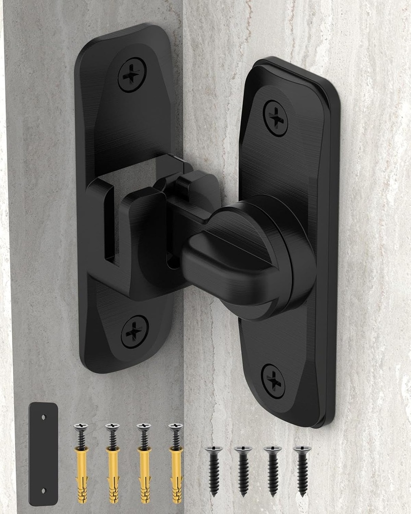 90/180 Degree Barn Door Lock, Small Flip Gate Latches Hardware, Door Security Sliding Door Latch Lock fo Cabinets, Barn Door, Bathroom, Gardenr Doors (Black-1Pc)