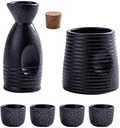 5 PCS Sake Set with Warmer, Traditional Ceramic Sake Sets with Sake Serving Bottle, Sake Bottle, 4 Sake Cup and Warmer, Gifts for Men-A