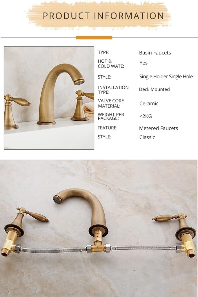 Basin Faucets Antique Brass Deck Mounted Bathtub Mixer Faucet Dual Handle 3 Holes Bathroom Faucet Set Water Tap Tub Faucet(SLT3PC1)