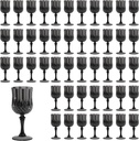 48PCS 7OZ Black Wine Plastic Glasses Drinking Champagne Glasses Flutes Crystal Vintage Water Unbreakable Goblets for Halloween, Wedding, Parties