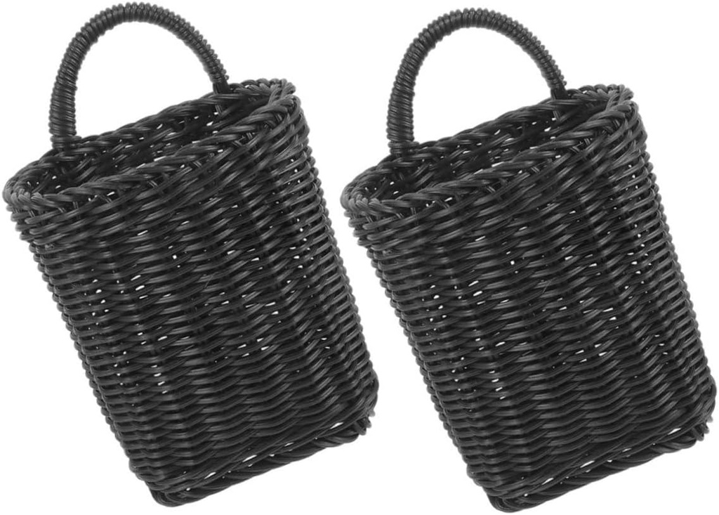 OUNONA Woven Hanging Basket 2pcs Wall Storage Basket over The Door Organizer for Bathroom Rustic Kitchen Decor