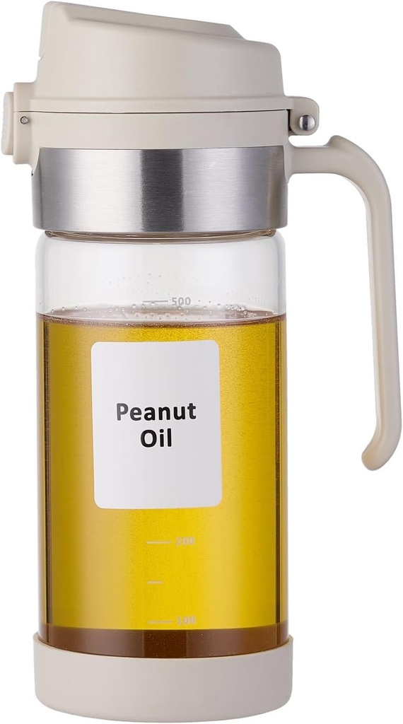 Verdental 17 oz Glass Olive Oil & Vinegar Dispenser Bottle, with Non-Slip Base and Lables, Stainless Steel Pour Spout for Oil, Soy Sauce, Cooking Wine, Coffee Syrup, Tea, Beer (Off-white)