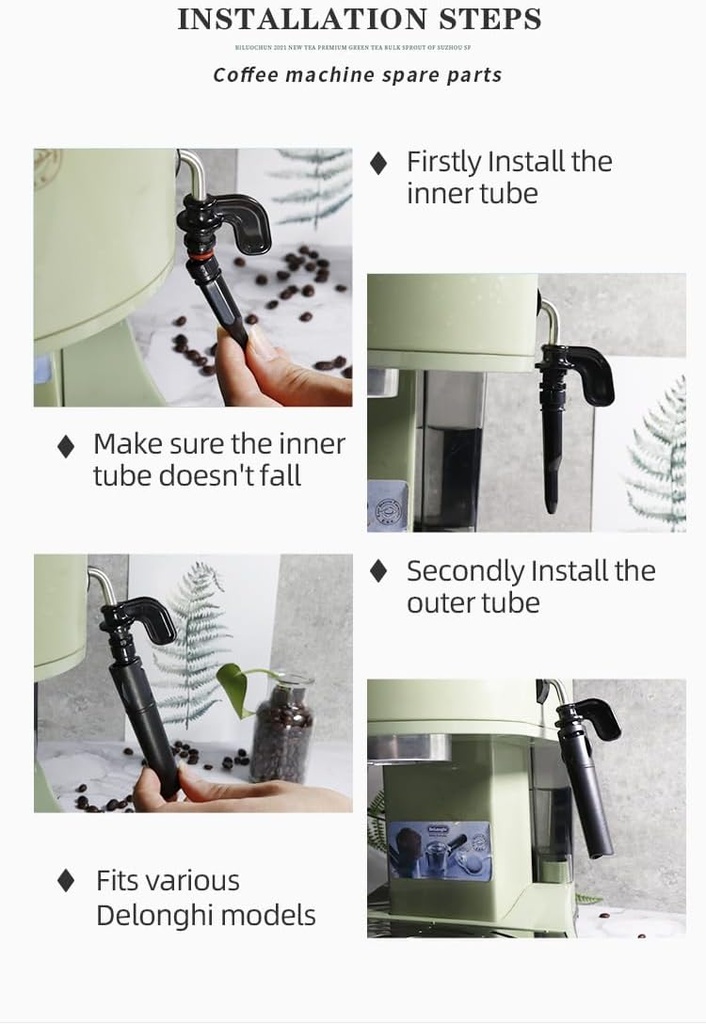 Lower Steam Tube with cover tube Compatible with Delonghi Coffee Machine ECO310 EC0311 EC331 EC410 EC710 EC702 BCO261 ESAM2200 ESAM2500 ESAM2502 ESAM2600 ESAM2800