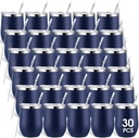 Inbagi 30 Pieces 12 oz Stainless Steel Wine Tumbler Bulk Double Wall Vacuum Insulated Glasses with Lids and Straws Travel Mugs Coffee Cups for Wedding Birthday Party Favor Gifts (Navy Blue)