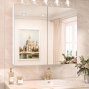 TokeShimi 30x26 Medicine Cabinet Mirror with Storage Tempered Aluminum Recessed or Wall Mounted Cabinet White with Stepless Adjustable Metal Shelves for Bathroom Vanity Modern Farmhouse