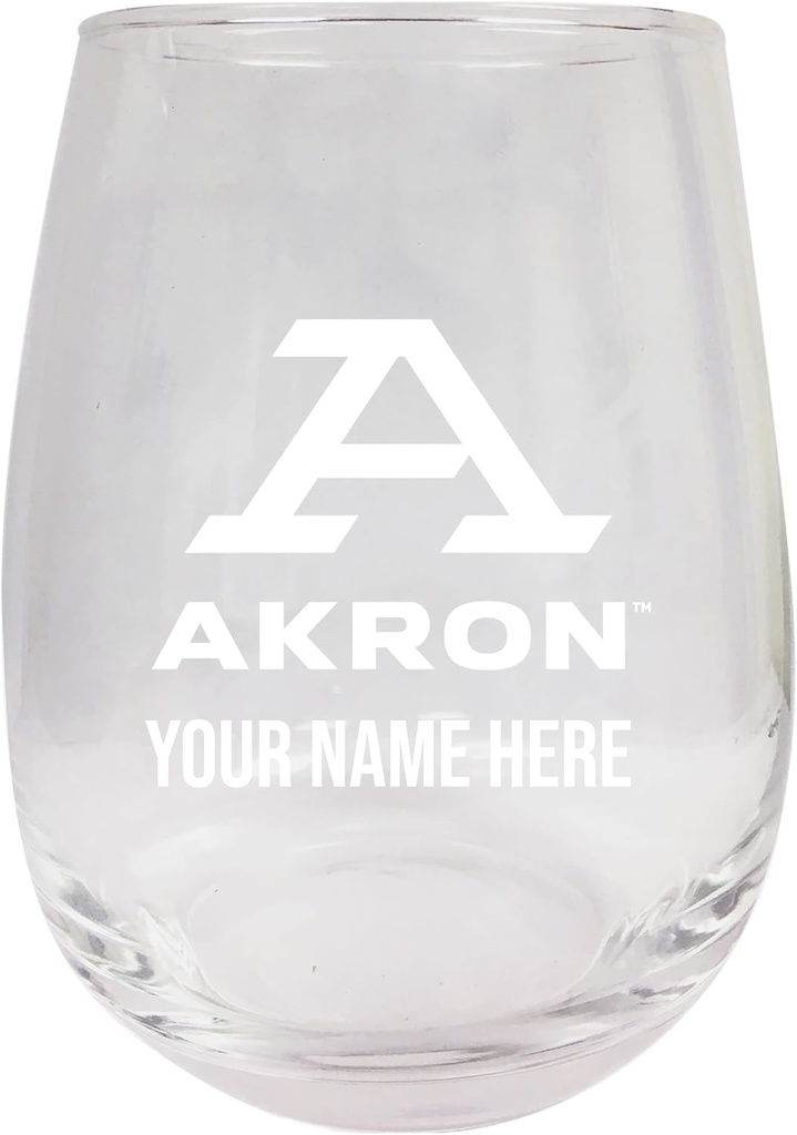R and R Imports Akron Zips Customizable 15 oz Engraved Stemless Wine Glass Officially Licensed Collegiate Product Single Unit