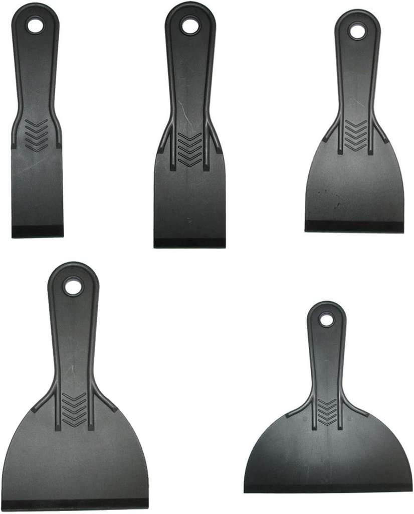 Plastic Putty Knife Set Plastic Putty Knives Flexible Paint Scrapers Tool Flexible Scraper Set Plastering Tool Filling Knife Set for Patching,Spackling,Wallpaper (Black, 5 Pcs)
