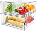3 Pack Refrigerator Organizer Bins with Pull-out Drawer Stackable Clear Fridge Drawer Organizer Fruit Vegetable Storage Containers for Kitchen Pantry Organization (1 Large+2 Small)