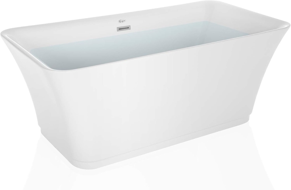 Empava 59" Luxury Freestanding Acrylic Soaking SPA Tub Modern Stand Alone Bathtubs with Custom Contemporary Design , 59 Inch, White