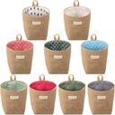 Boao 9 Pcs Mini Wall Hanging Storage Bags Cotton Linen Storage Basket Small Foldable Family Organizer Box Decorative Hanging Basket Bin for Door Wall Closet Office College Dorm(Stylish)
