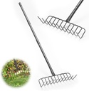 Rake, Heavy Duty Garden Rake with 11 Tines, 51 Inch Handle, 16 Inch Wide, Metal Garden Thatch Leaf Rakes for Raking Gathering Mulch,Metal Bow Rakes for Lawn Yard Bushes Pine Needles Leaves Grass