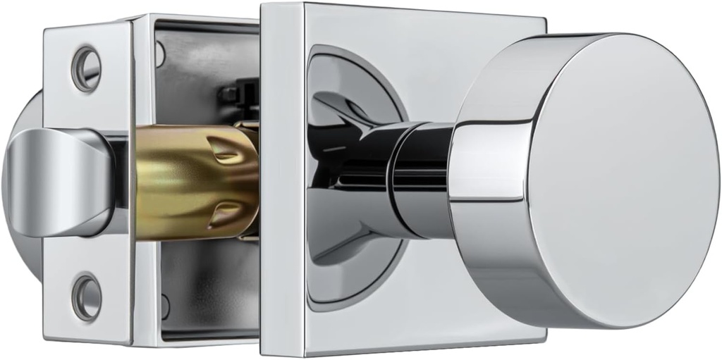 Polished Chrome Door Knobs Interior, Heavy Duty Passage Door Knob, Square Closet Door Knob for Hall, Zinc Alloy DoorKnob (1 Pack)