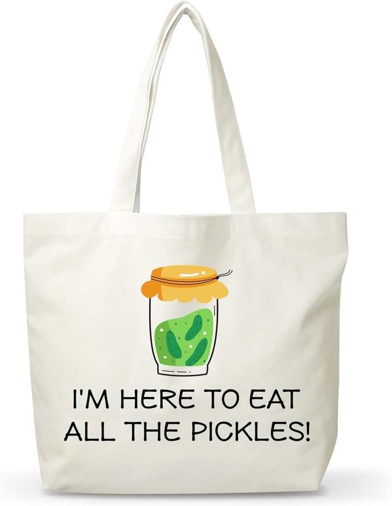 Women Pickles Canvas Tote Bag, Funny Gifts For Pickles Lovers, Reusable Grocery Folding Shopping Tote, Aesthetic Shoulder Bag, Thanksgiving Christmas Gifts For Friends Colleagues -A04