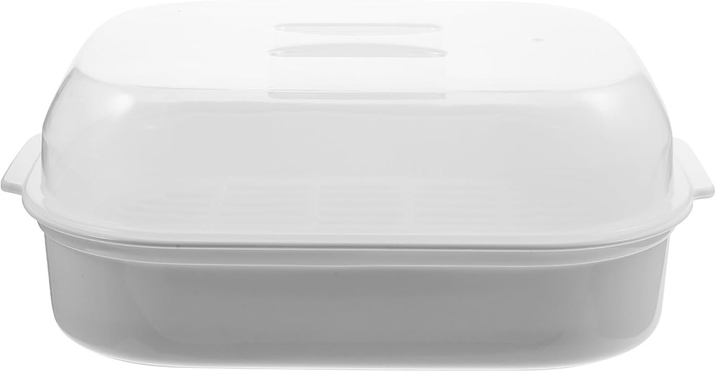 Hemoton Microwave Steamer for Vegetables and Buns Eco-Friendly Food Steamer Basket with Vent Lid and Leak Barrier Microwave Cooking Container 10.6X8.1X3.9 Inch