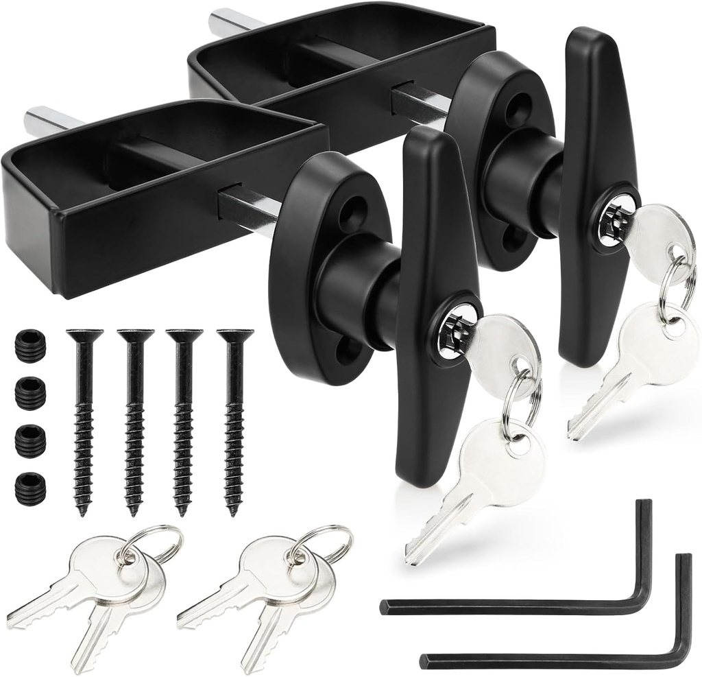 Shed Door Lock Latch, 2 Pack 5-1/2 Inch Stem Shed Door T Handle Lock with 8 Keys Hardware Set for Storage Barn Camper RV Garage, Fits on 4-1/2" Max Thickness