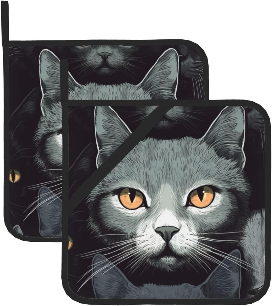 Pot Holders Heat Resistant Kitchen Potholder Non-Slip Cotton Lining Cats Oven Hot Pads for Microwave Cooking Baking BBQ,Set of 2