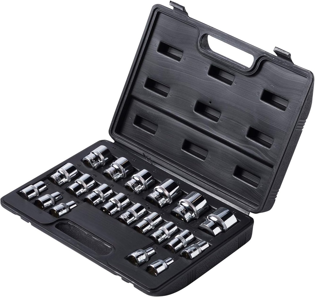 MAXPOWER 20PCS 1/2" Drive Metric Socket Set, Industrial Grade 6-Point Standard Sockets, Cr-V Alloy Steel, Forged and Heat-Treated, Includes Blow-Molded Storage Carry Case, Size 8mm-32mm