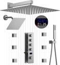 12 & 8 Inch Dual Heads Shower System Full Body Shower System with Handheld Sprayer, Body Jets Shower Faucet Set with Digital Display Valve,Brushed Nickel