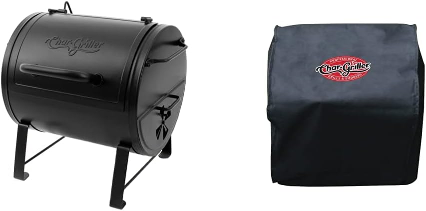 Char-Griller E82424 Smoker Side Fire Box Portable Charcoal Grill + Grill Cover Bundle