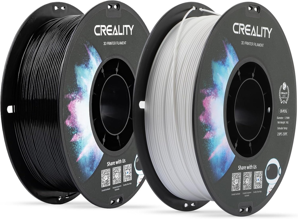 Creality 2 kg Black & White PETG 1.75mm Filament, 3D Printer Filament Bundle, Excellent Toughness High Precision, Odorless Non-Toxic Moistureproof, Glossy, Accuracy +/- 0.02mm