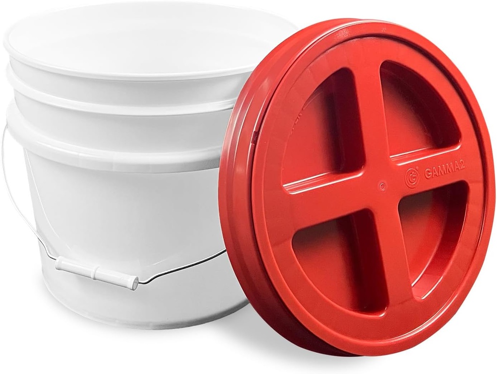 ePackageSupply, 3.5 Gallon White Bucket with Red Gamma Screw on Lid (Pack of 1), Food Grade Storage, Premium HPDE Plastic, BPA Free, Durable 90 Mil All Purpose Pail, Made in USA