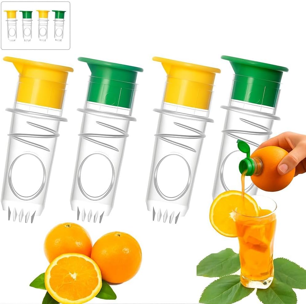 Manual Lemon and Orange Juicer, 4-Pack with Filter and Lid, Portable, BPA-Free, Easy to Clean, Perfect for Kitchen, Cocktails, and BBQ.