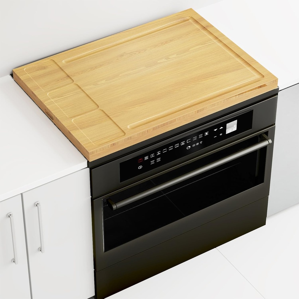 Noodle Board Stove Cover, Noodle Board Stove Covers with Handle, Wooded Stove Top Covers for Electric Stove and Gas Burners, Cutting Board with Juice Groove & Separate Zone, Natural Wood Color