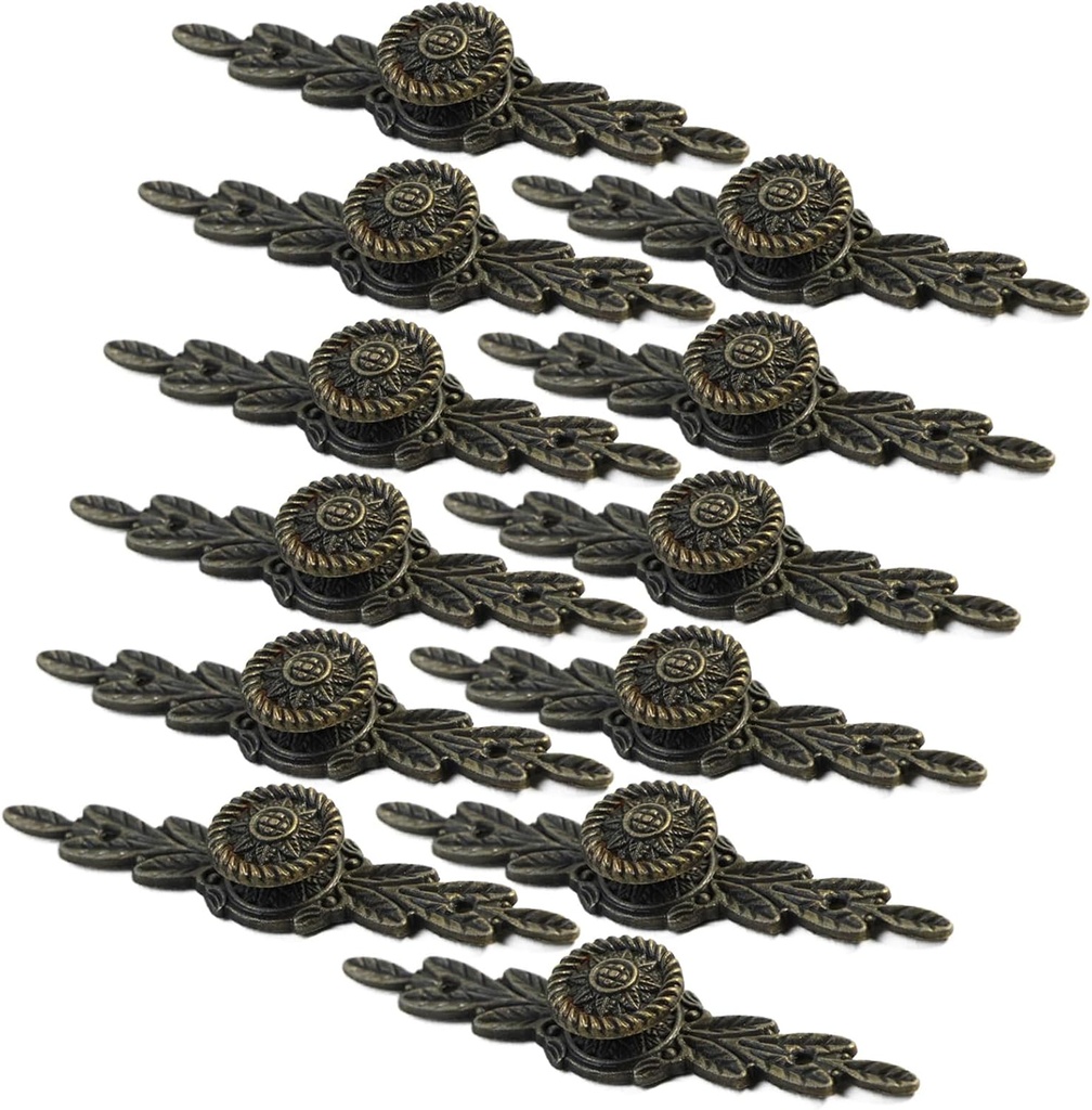 12 Pack Antique Cabinet Knobs & Pull Handles - Vintage Bronze Hardware with Back Plate & Screws for Dresser, Wardrobe, Cupboard Drawers