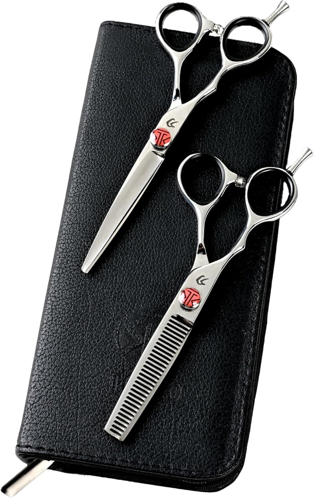 Katana Classic Left Handed Professional 6.5" Lefty Hair Shear Set by Tokko Shears, 440C Japanese Steel Left Hand Haircut Regular & Thinning Scissors for Barbers and Salon Professionals