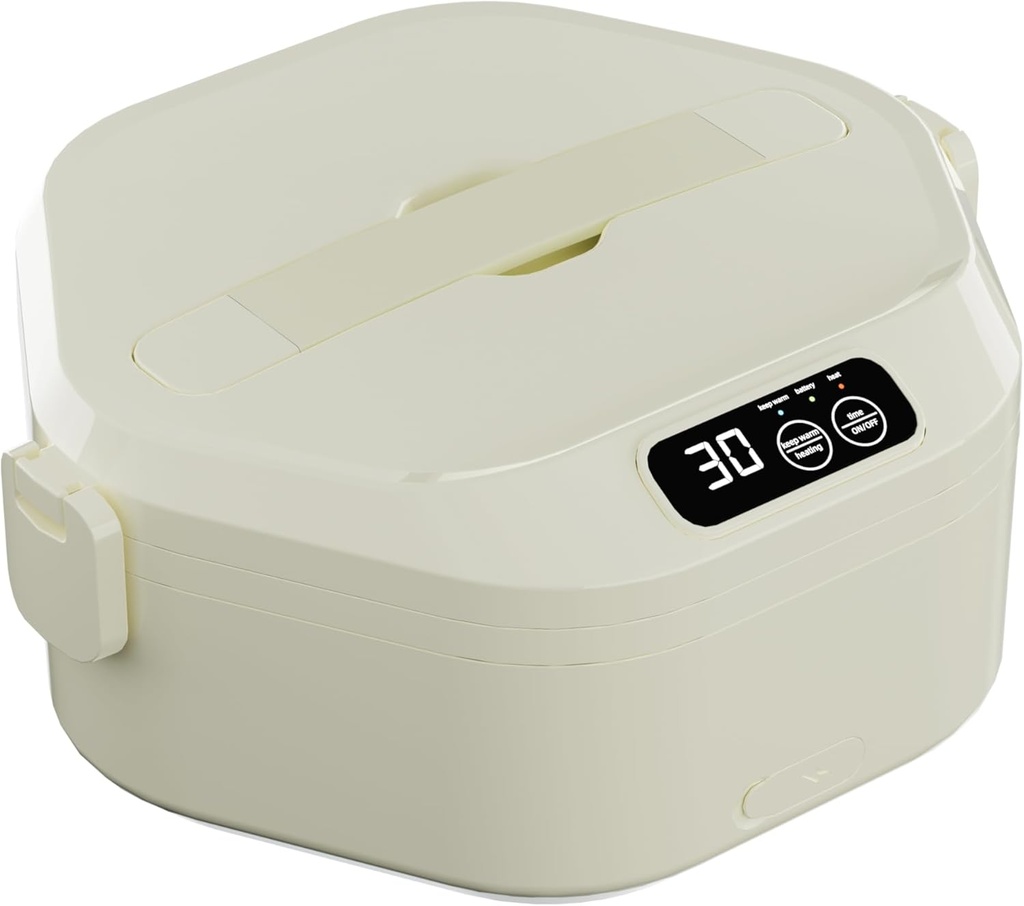 Cordless Electric Lunch Box,Battery-Powered Heated Lunch Box,16000mAh Rechargeable Self-Heating Food Warmer with Smart Timer Function,1L Extra-Large Capacity for Travel,Camping,Officing