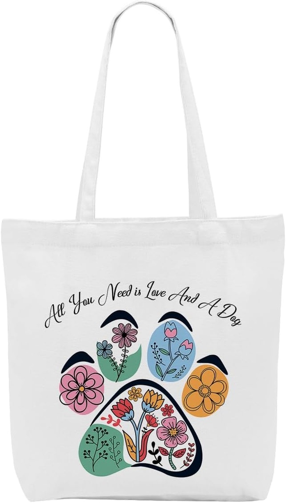 Aesthetic Flower Dog Gifts Pet Dog Stuff Supplies Canvas Tote Bag for Women Dogs Mom Lover Girls Friend Birthday Christmas Appreciation Retirement Reusable Grocery Bags for Shopping Beach