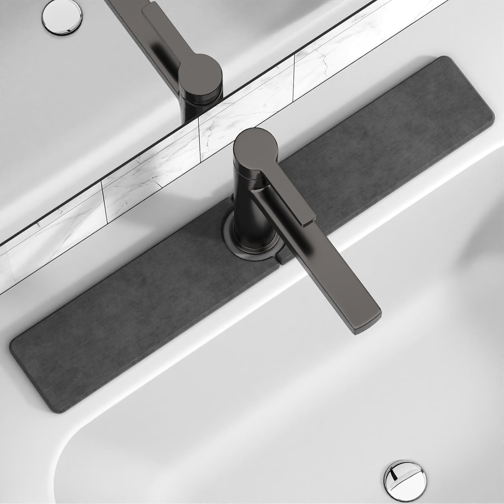23.6" x 3.9" Stone Faucet Mat for Kitchen Sink, Quick Drying Diatomite Sink Tray, Faucet Sink Splash Guard for Prevents Moisture Buildup (Dark Gray)