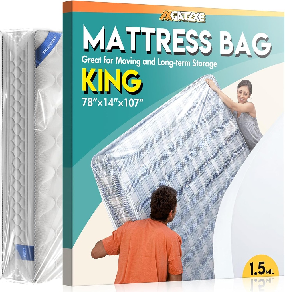 Plastic Mattress Bag for Moving Storage, Waterproof Mattress Cover, Mattress Protector for Moving Supplies - King Size (1.5MIL)