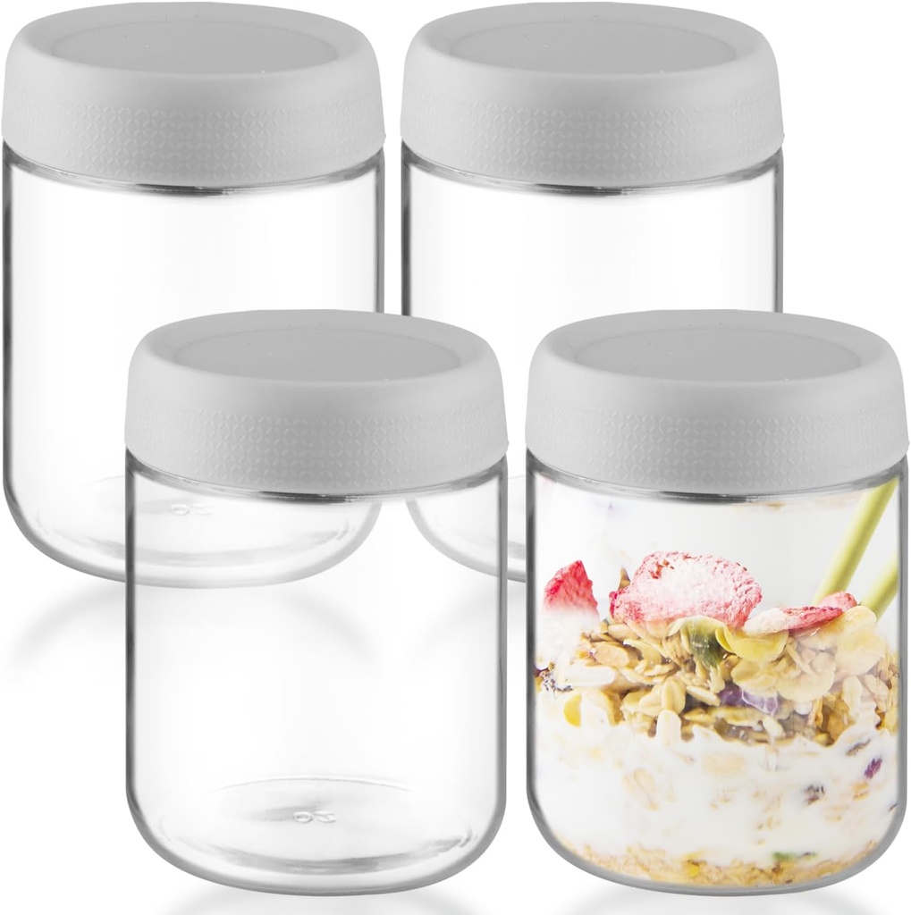 4 Pack Glass Jar With Airtight Lids Overnight Oats Containers With Lids Mason Jars Food Storage Containers For Yogurt Snacks Sugar Spice And More (Grey, 500ml/16.7oz)