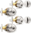 Probrico Front Door Entry Handles Lockset and Single Cylinder Deadbolt Combination Set, Satin Nickel (2 Pack) Keyed Alike