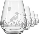 Rolf Glass Heron Stemless Wine Tumbler 18oz - Stemless Wine Glasses – Lead-Free Engraved Glass - Made in the USA (Set of 4)